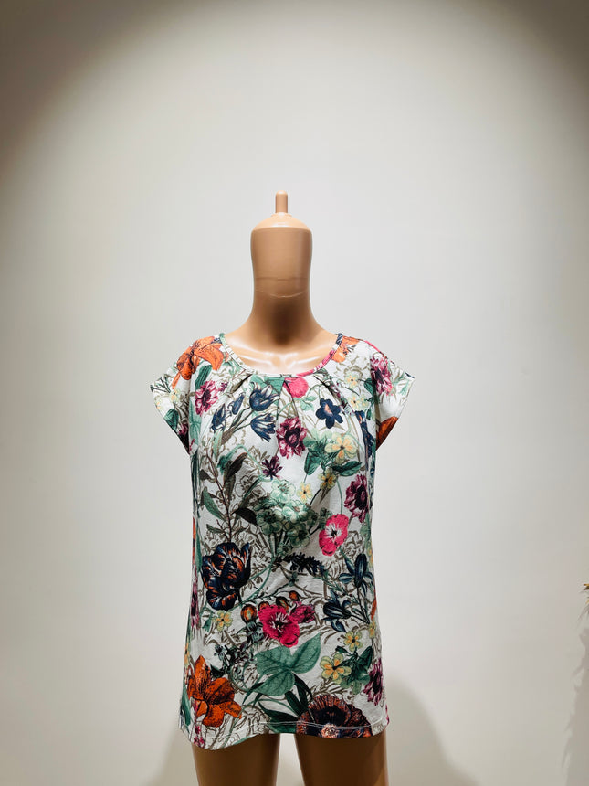 FIG Womens Floral White Top - XL Size