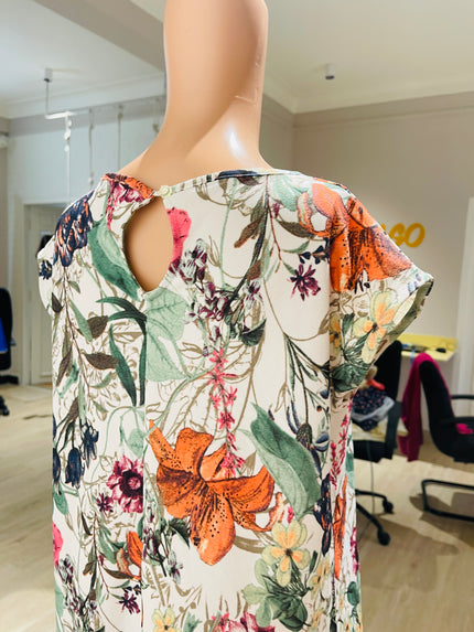 FIG Womens Floral White Top - XL Size