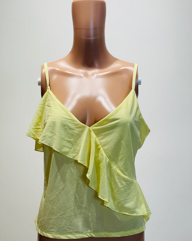 H&M Flounce Detail Strappy Yellow Top - M Size