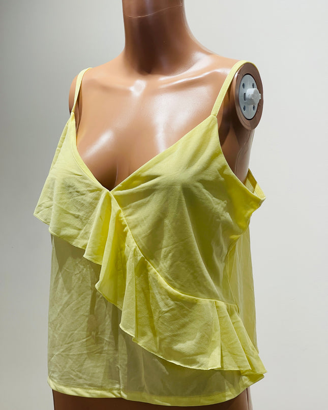 H&M Flounce Detail Strappy Yellow Top - M Size