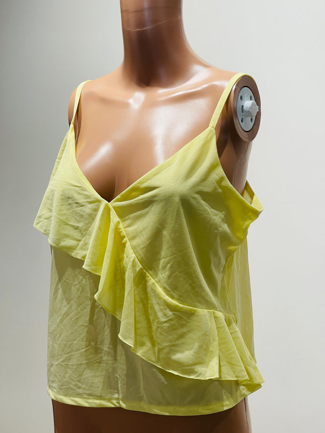 H&M Flounce Detail Strappy Yellow Top - M Size