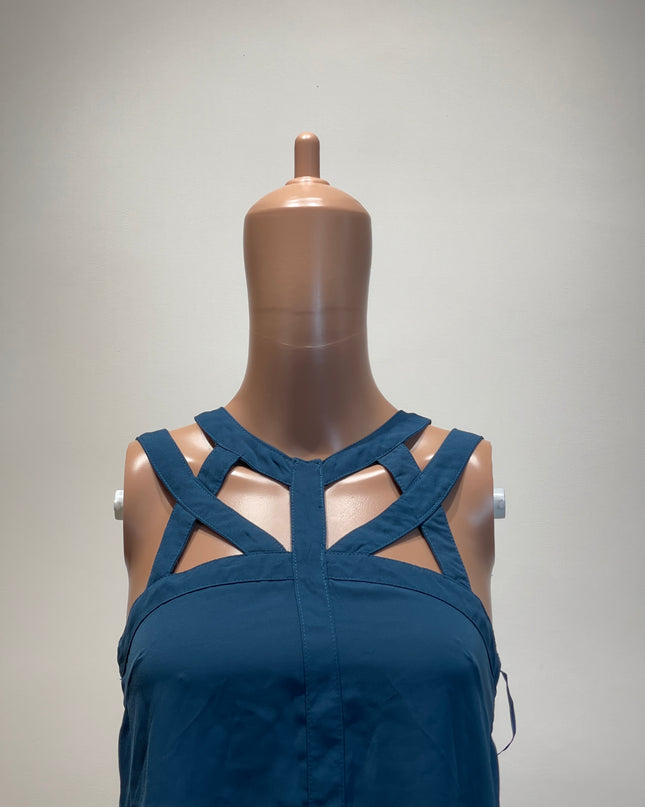 MDS Women's Solid Fit and Flare Blue Top - S Size