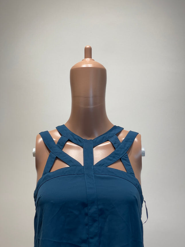 MDS Women's Solid Fit and Flare Blue Top - S Size