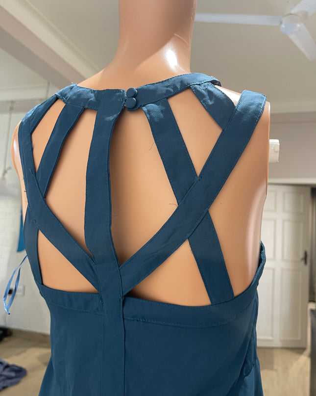 MDS Women's Solid Fit and Flare Blue Top - S Size