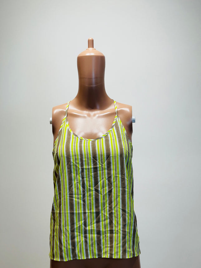 MANGO Women's Striped A-Line Lime Green Top - S Size