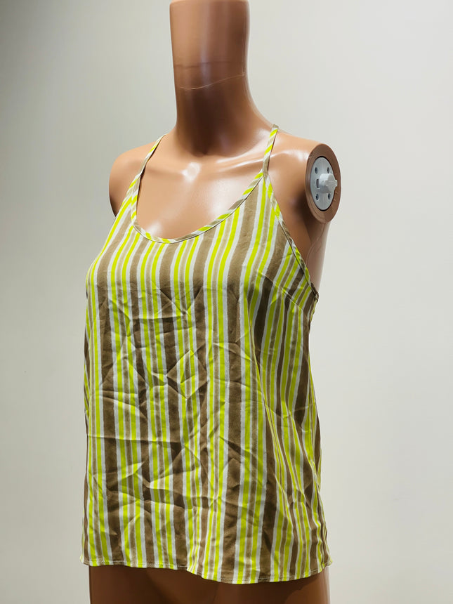 MANGO Women's Striped A-Line Lime Green Top - S Size