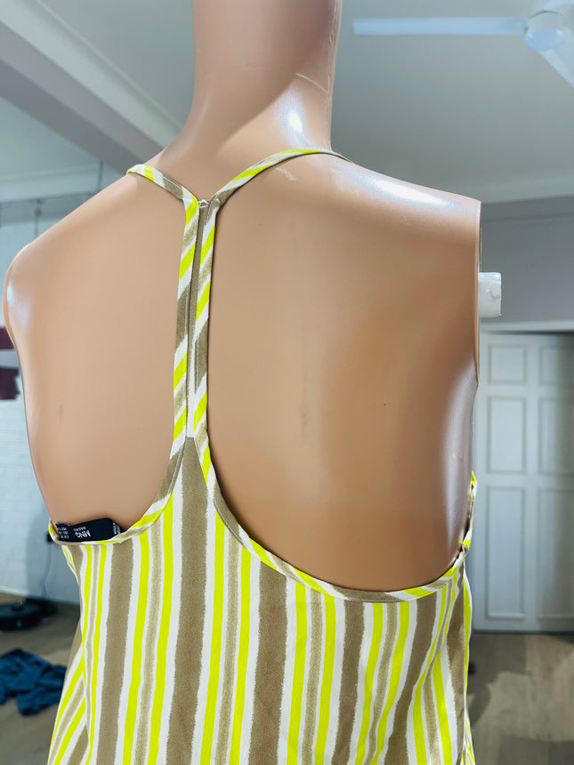 MANGO Women's Striped A-Line Lime Green Top - S Size