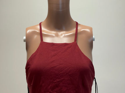 FOREVER 21 Women's Casual Noodle Straps Solid Red Top - S Size
