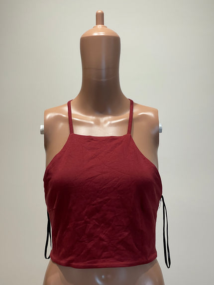 FOREVER 21 Women's Casual Noodle Straps Solid Red Top - S Size