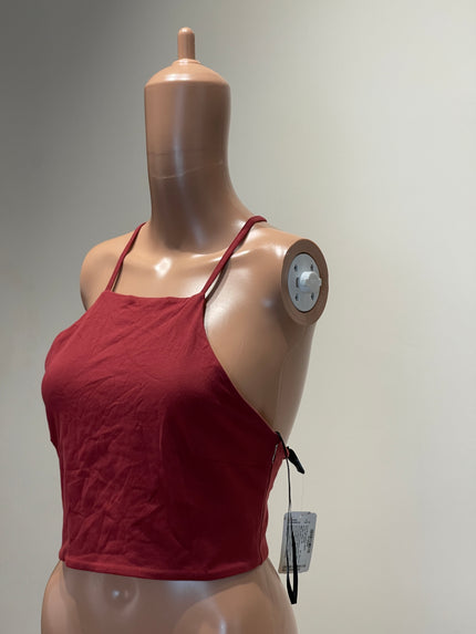 FOREVER 21 Women's Casual Noodle Straps Solid Red Top - S Size