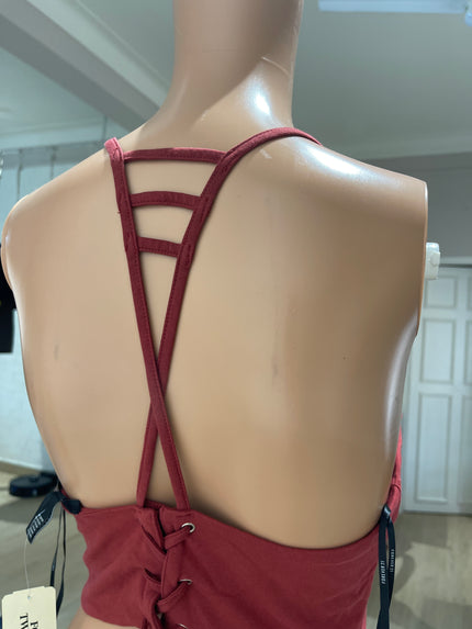 FOREVER 21 Women's Casual Noodle Straps Solid Red Top - S Size