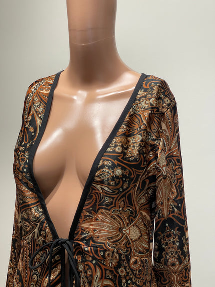 KASSUALLY Women's Longline Full Sleeve Orange Shrug - S Size