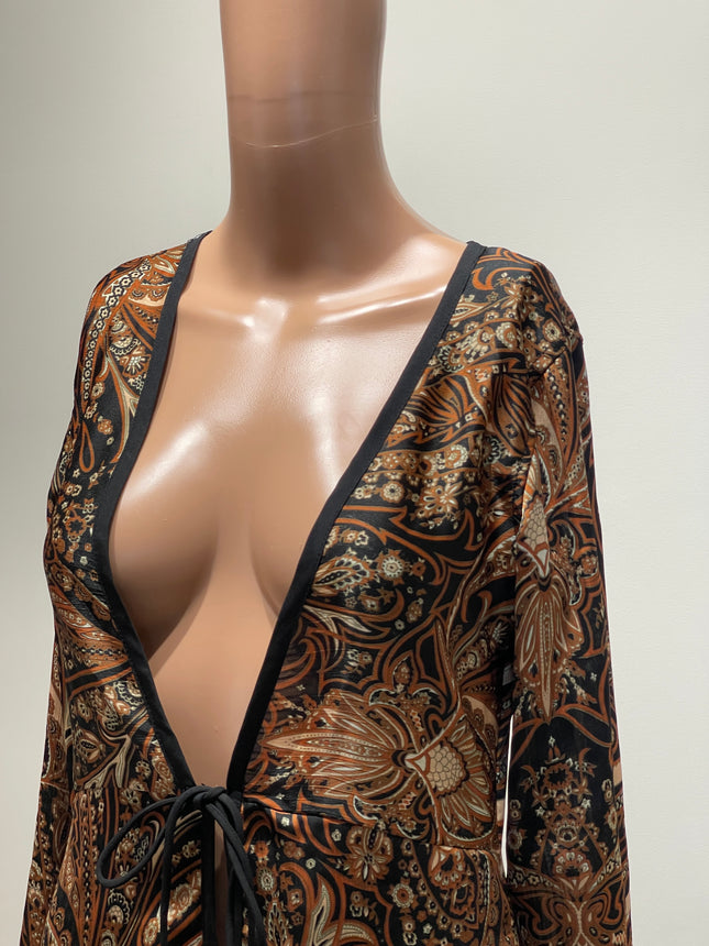 KASSUALLY Women's Longline Full Sleeve Orange Shrug - S Size