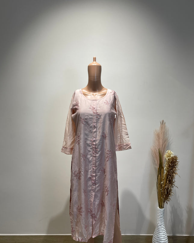 Women's Casual Pink Kurta with Dupatta - L Size