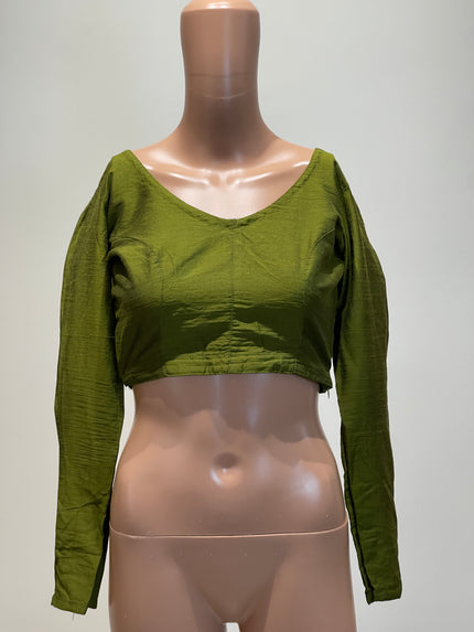 Women's  Pure Silk Cotton Green Blouse - L Size
