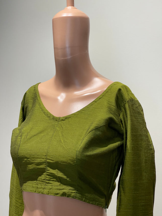 Women's  Pure Silk Cotton Green Blouse - L Size
