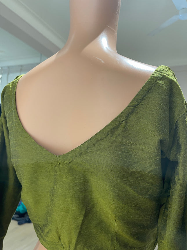 Women's  Pure Silk Cotton Green Blouse - L Size