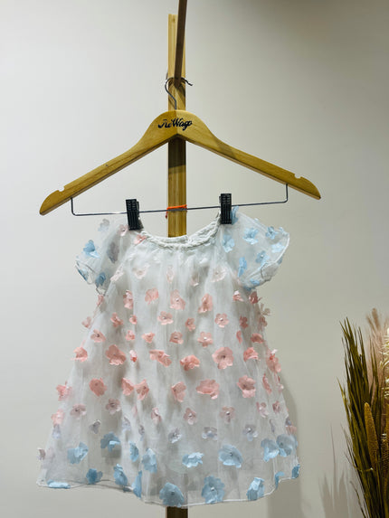 HOP BABY Kid's Girl's Flower White Dress - 6-9 Months