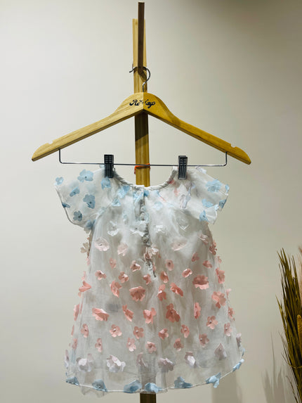 HOP BABY Kid's Girl's Flower White Dress - 6-9 Months