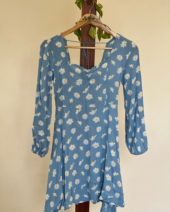 NUON Women's Floral Printed Blue Dress
