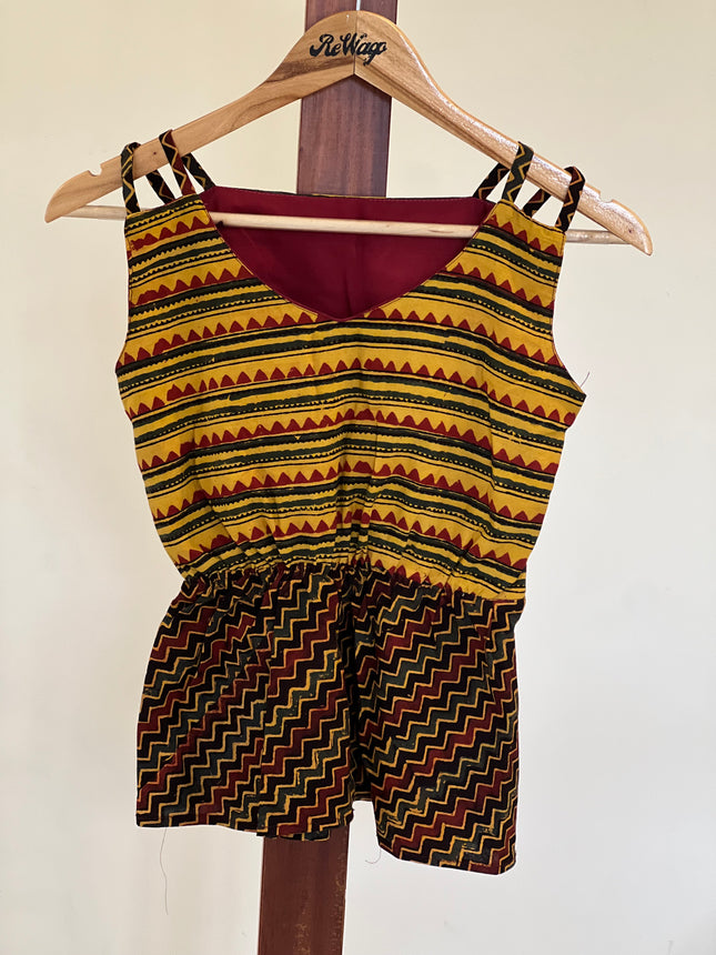 Women's Sleeveless Printed Cotton Yellow Top - S Size