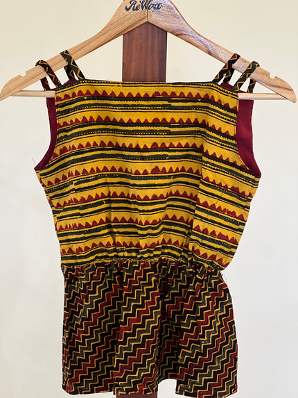 Women's Sleeveless Printed Cotton Yellow Top - S Size