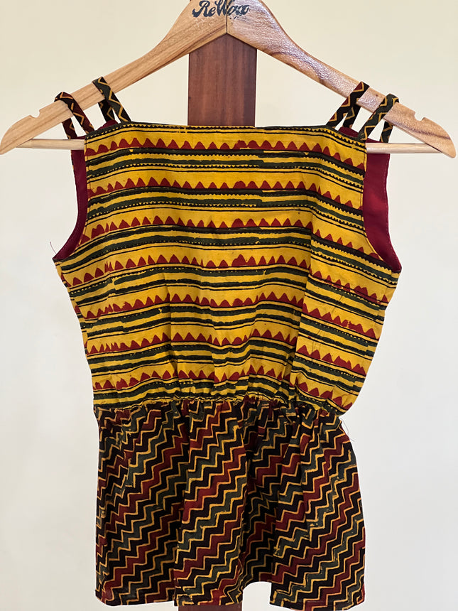 Women's Sleeveless Printed Cotton Yellow Top - S Size