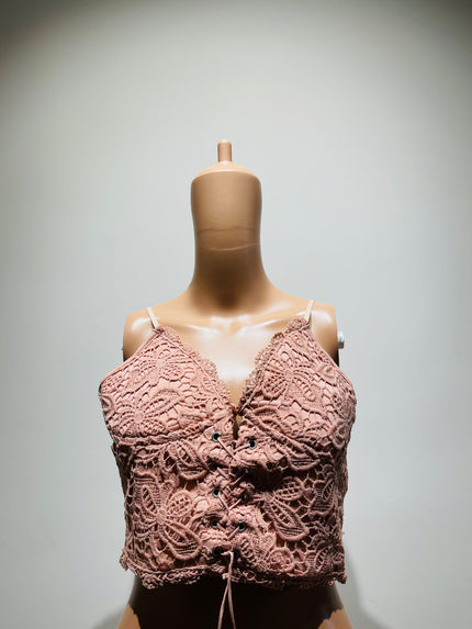Women's Floral Crochet Lace-Up Bustier Cami Top - M Size