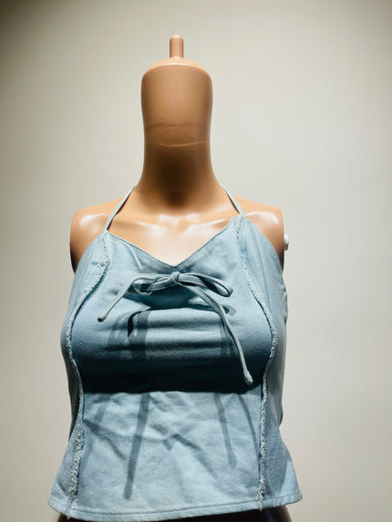 FASHIONNOVA Women's  Western Stylish Fringed  Tie-up Denim Crop Top - S Size