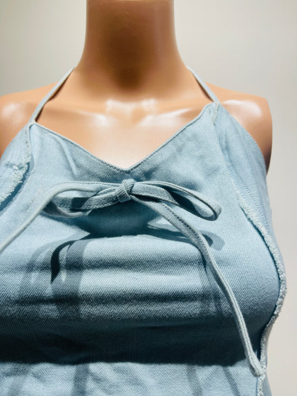 FASHIONNOVA Women's  Western Stylish Fringed  Tie-up Denim Crop Top - S Size