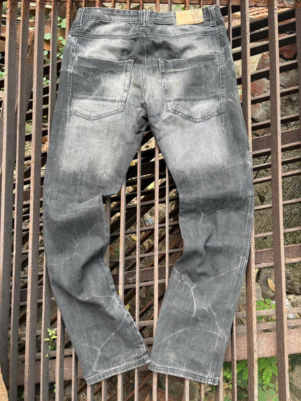 Men's black washed straight-fit denim jeans - M Size