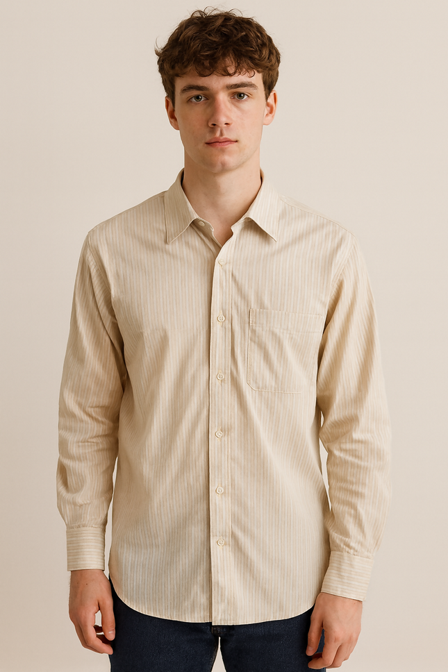 Men's Casual Light Beige Shirt - XL Size
