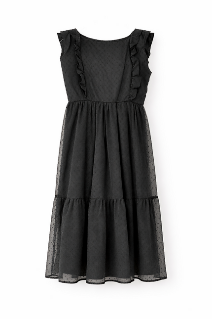 Black Ruffled Tiered Midi Dress - L Size
