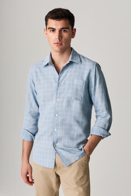 Men's Casual Light Grayish Blue Shirt - M size