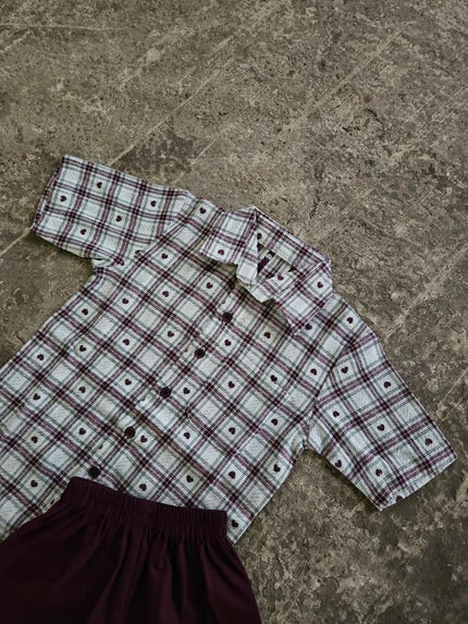 Maroon Check Shirt & Shorts Set for Boys(8 yrs)