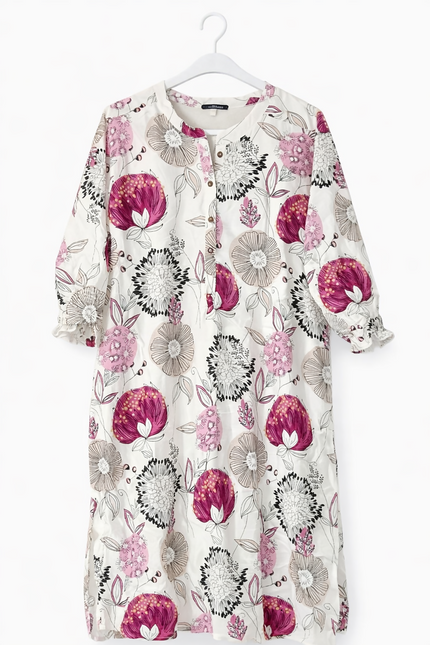 Ivory Floral Printed Straight Kurta Dress - XL Size
