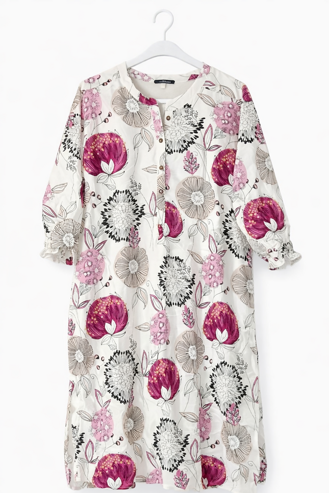 Ivory Floral Printed Straight Kurta Dress - XL Size