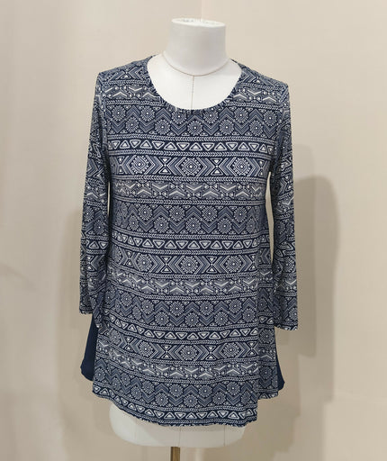 AND Women's Casual Navy Printed Top Size M
