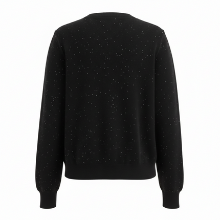 Authentic Pristine✨ CHANEL black cupro blend CC starburst logo lurex long sleeve sweater FR36!