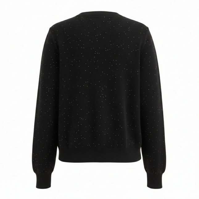 Authentic Pristine✨ CHANEL black cupro blend CC starburst logo lurex long sleeve sweater FR36!
