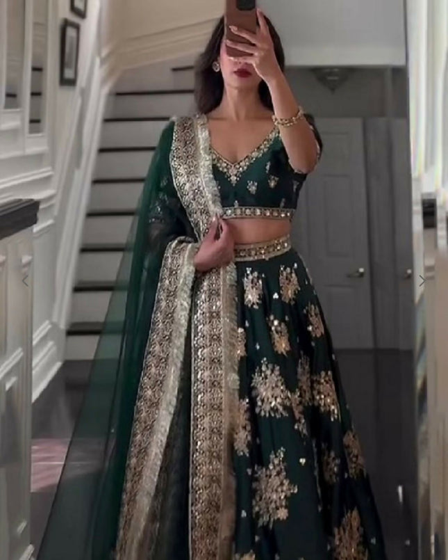Women's Designer Green Lehenga for Mehendi / Festive Wear