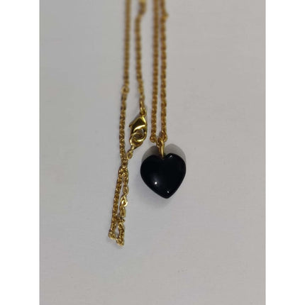 ONEarth Black Obsidia Stone Pendant with Golden Chain