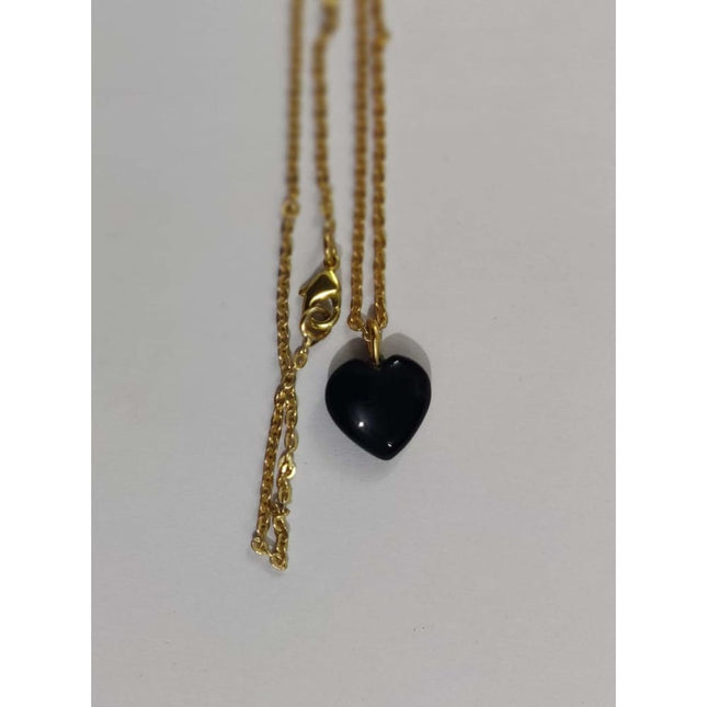 ONEarth Black Obsidia Stone Pendant with Golden Chain