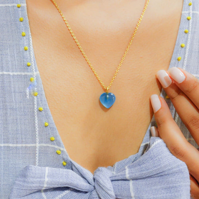 ONEarth Blue Chalcedony Stone Pendant with Golden Chain