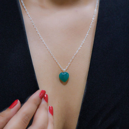 ONEarth Green Jade Stone Pendant with Silver Chain