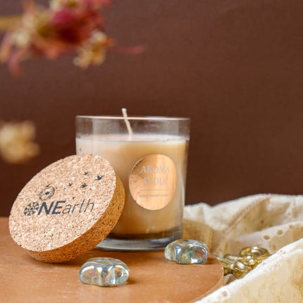 ONEarth Luxury Scented Candle with Cork Lid - Soy Wax (1 wick) Jasmine (Pack 1)