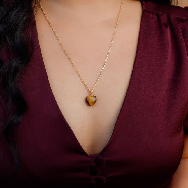 ONEarth Tiger Eye Stone Pendant with Golden Chain