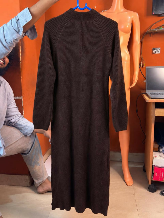Chocolate Brown Cable Knit Maxi Sweater Dress