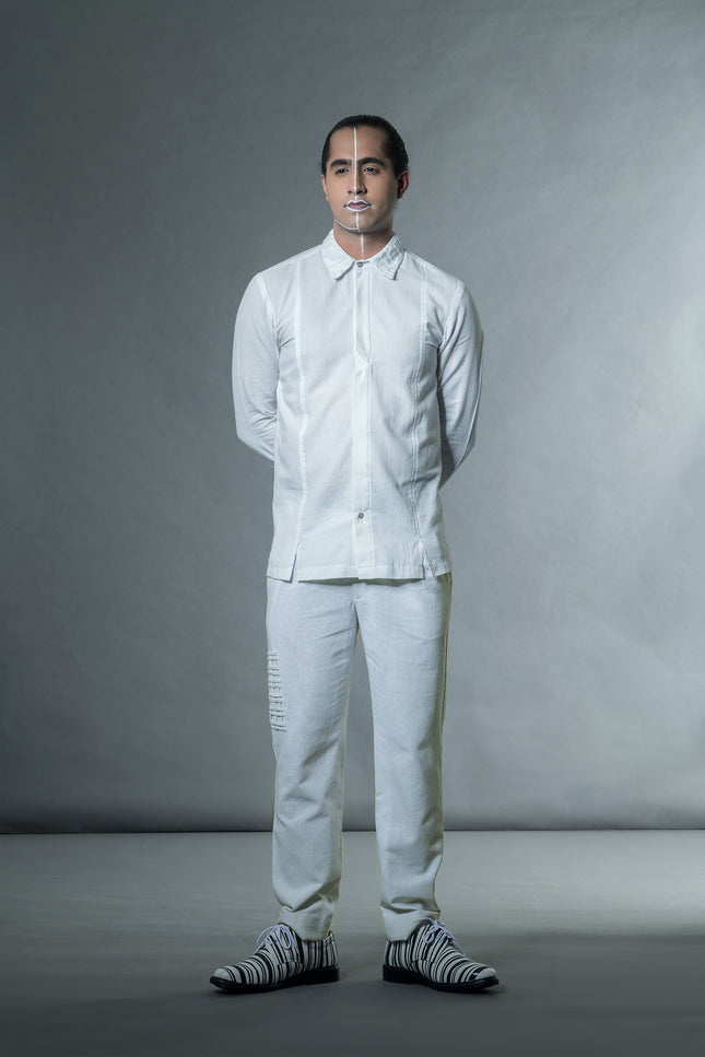 Anushe Pirani Men's Shirt With Gathers In Collar