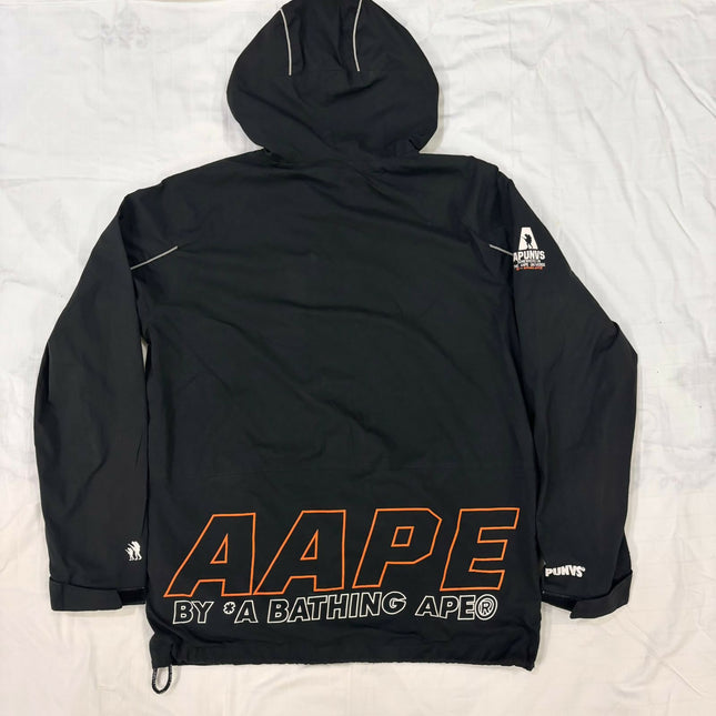 AAPE BY A BATHING APE® Black Hooded Jacket with Logo Text - L Size